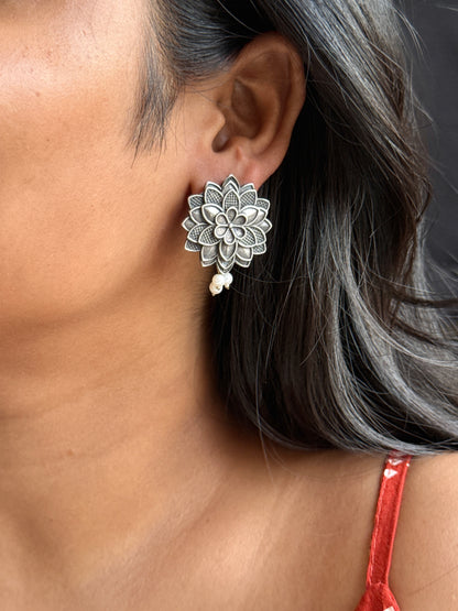 Blooming Floral Silver Stud Earrings
