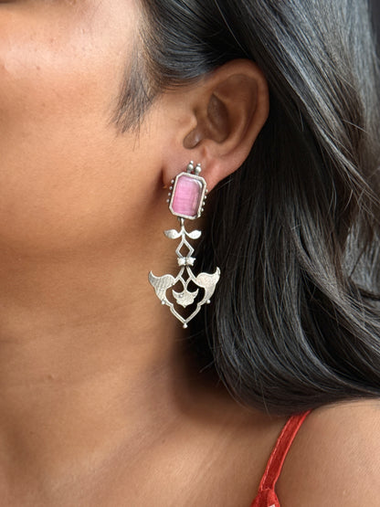 Elegant Long German Silver Stone Earrings