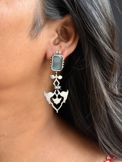 Elegant Long German Silver Stone Earrings