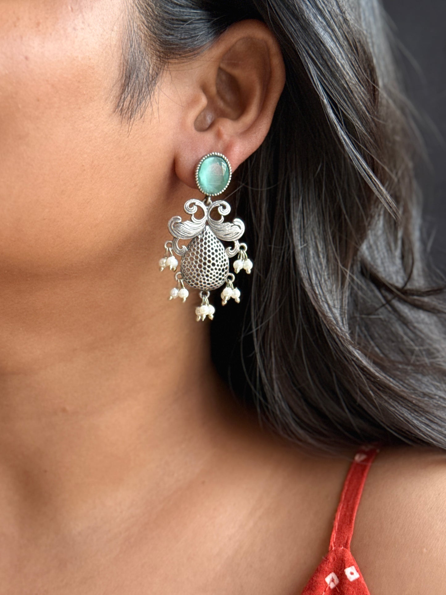 Silver Replica Hanging Pearl Drop Earrings