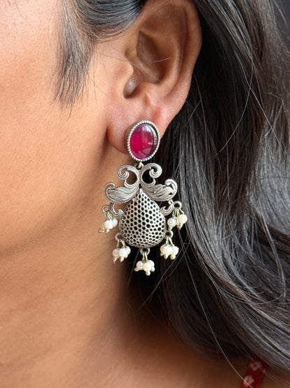 Silver Replica Hanging Pearl Drop Earrings