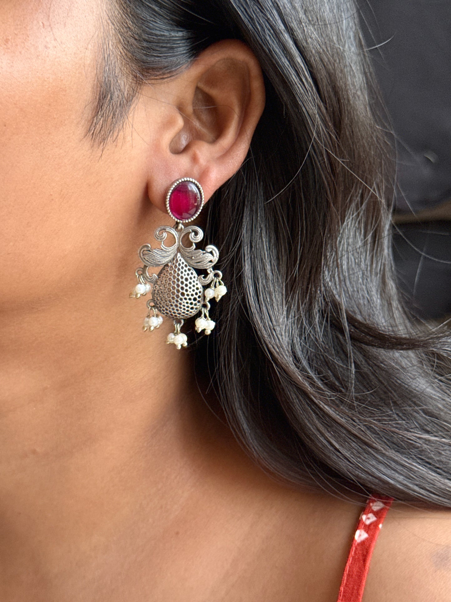 Silver Replica Hanging Pearl Drop Earrings