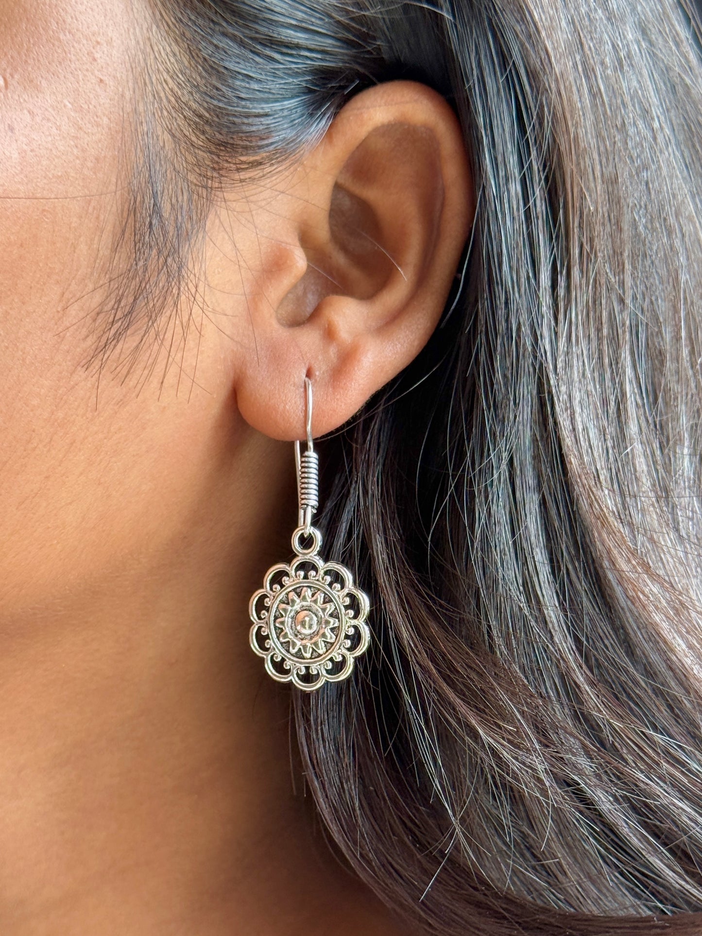 Silver Replica Floral Hook Earrings – Anti Tarnish
