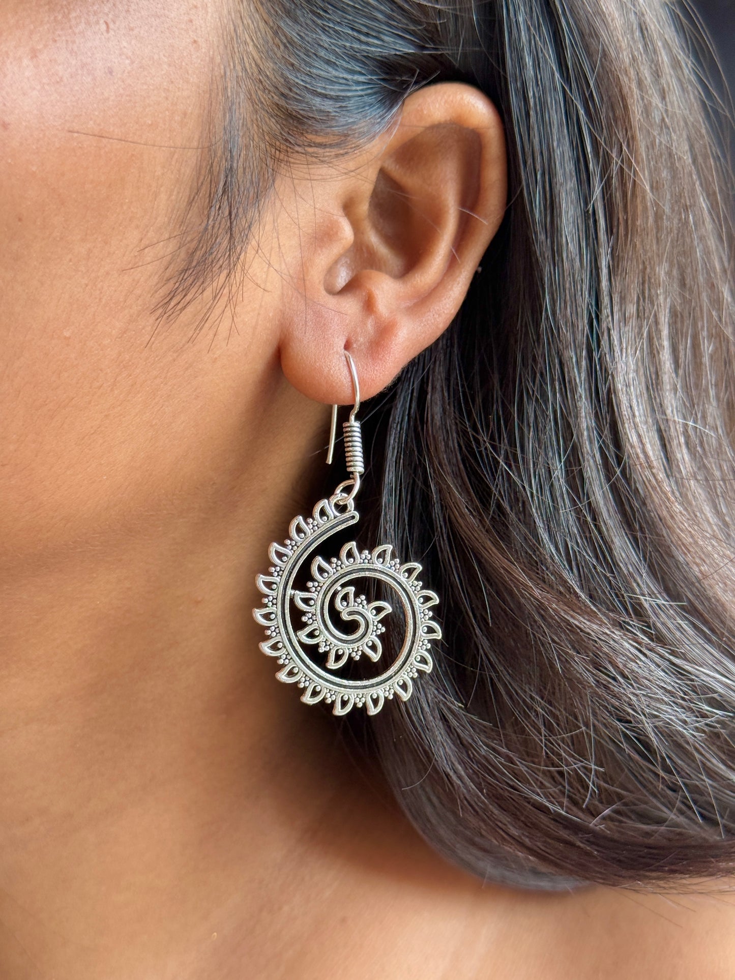 Spiral Silver Replica Hook Earrings
