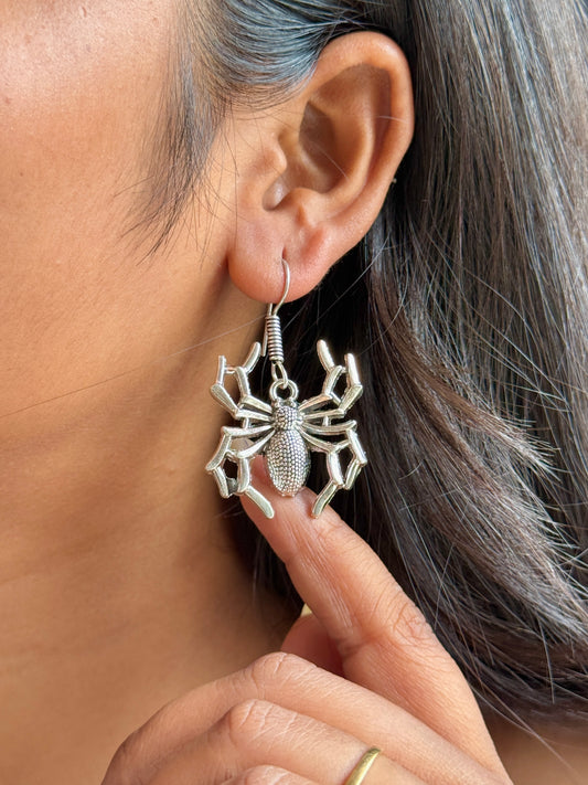 Spider Charm Silver Replica Hook Earrings