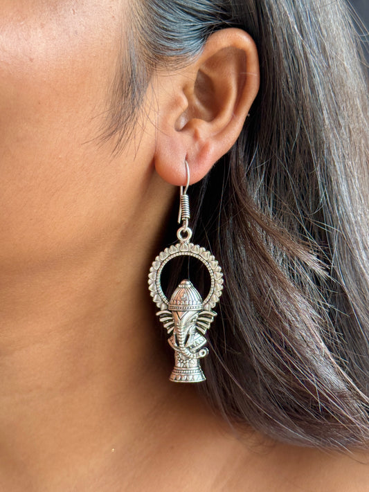 Ganesh Ji Silver Replica Hook Earrings