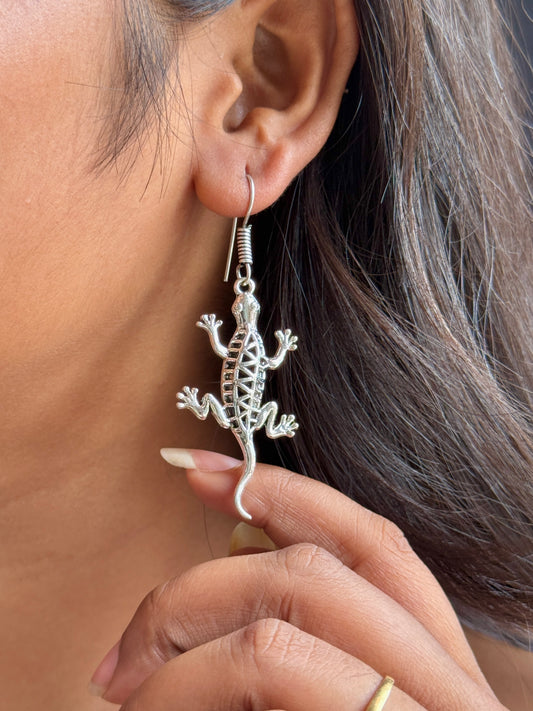 Lizard Charm Silver Replica Hook Earrings