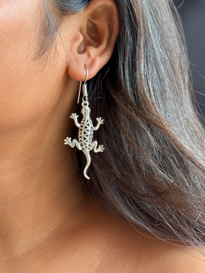 Lizard Charm Silver Replica Hook Earrings