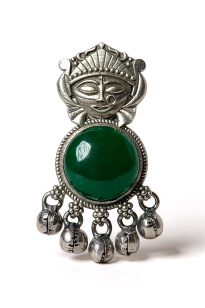 Silver Lookalike Silk Stone Embedded Face Earrings