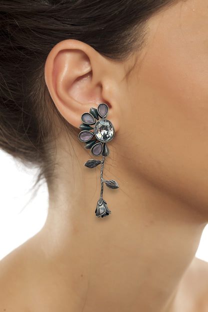 German Silver Rose Drop Earrings