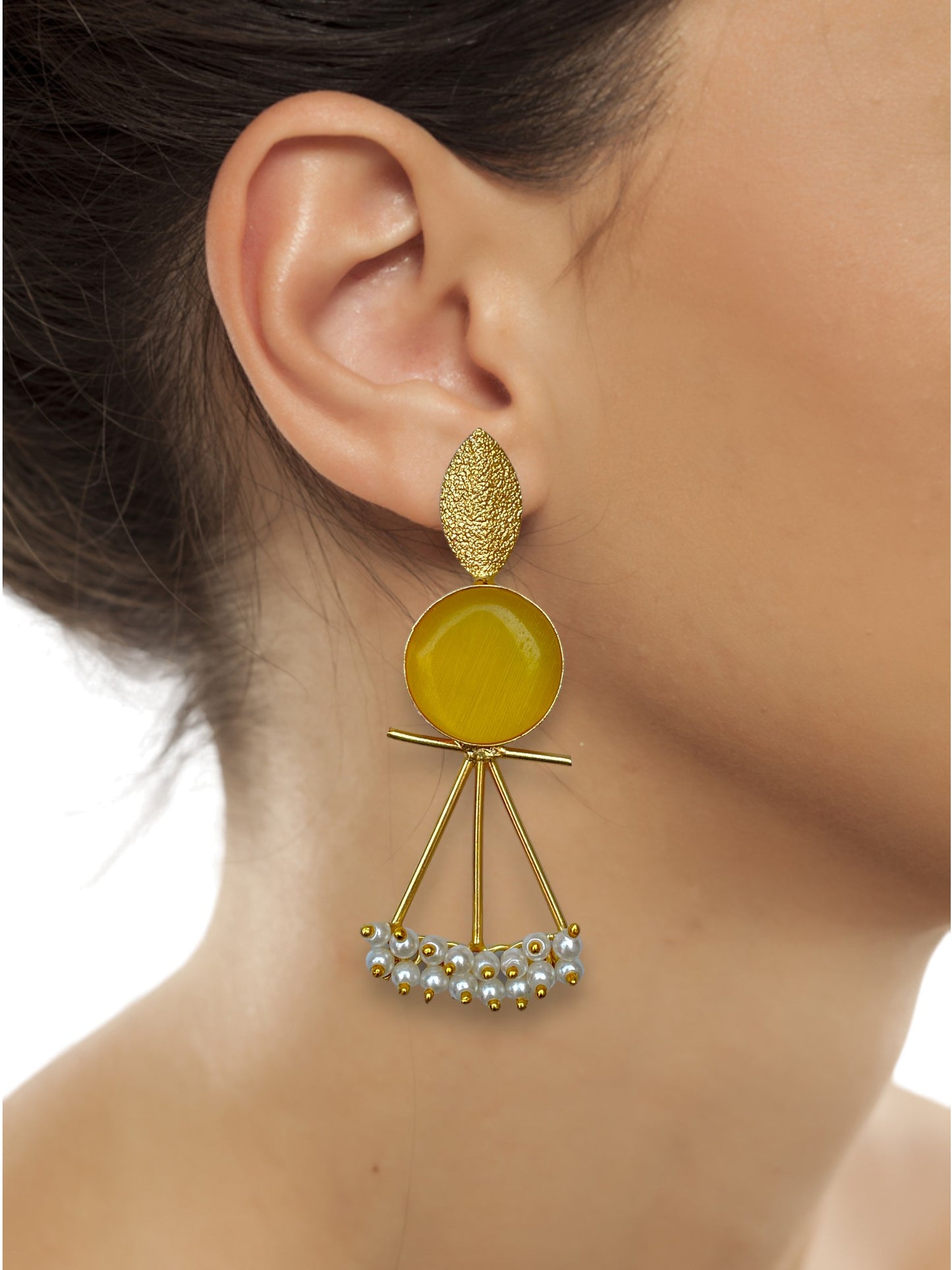 Gold-Plated Dangling Stone Long Earrings