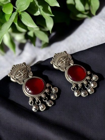 Silver Lookalike Silk Stone Embedded Face Earrings