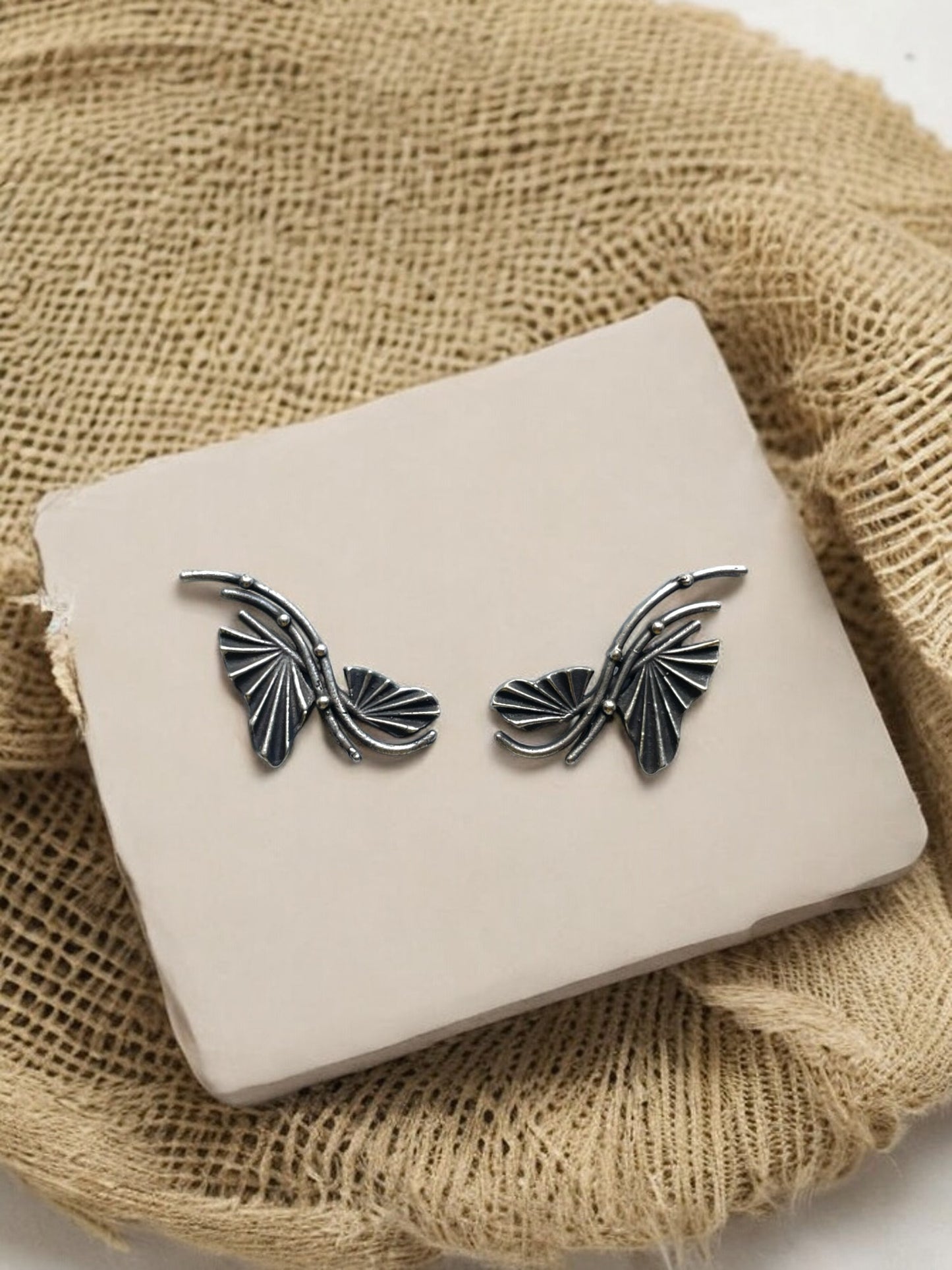 Butterfly German Silver Stud Earrings