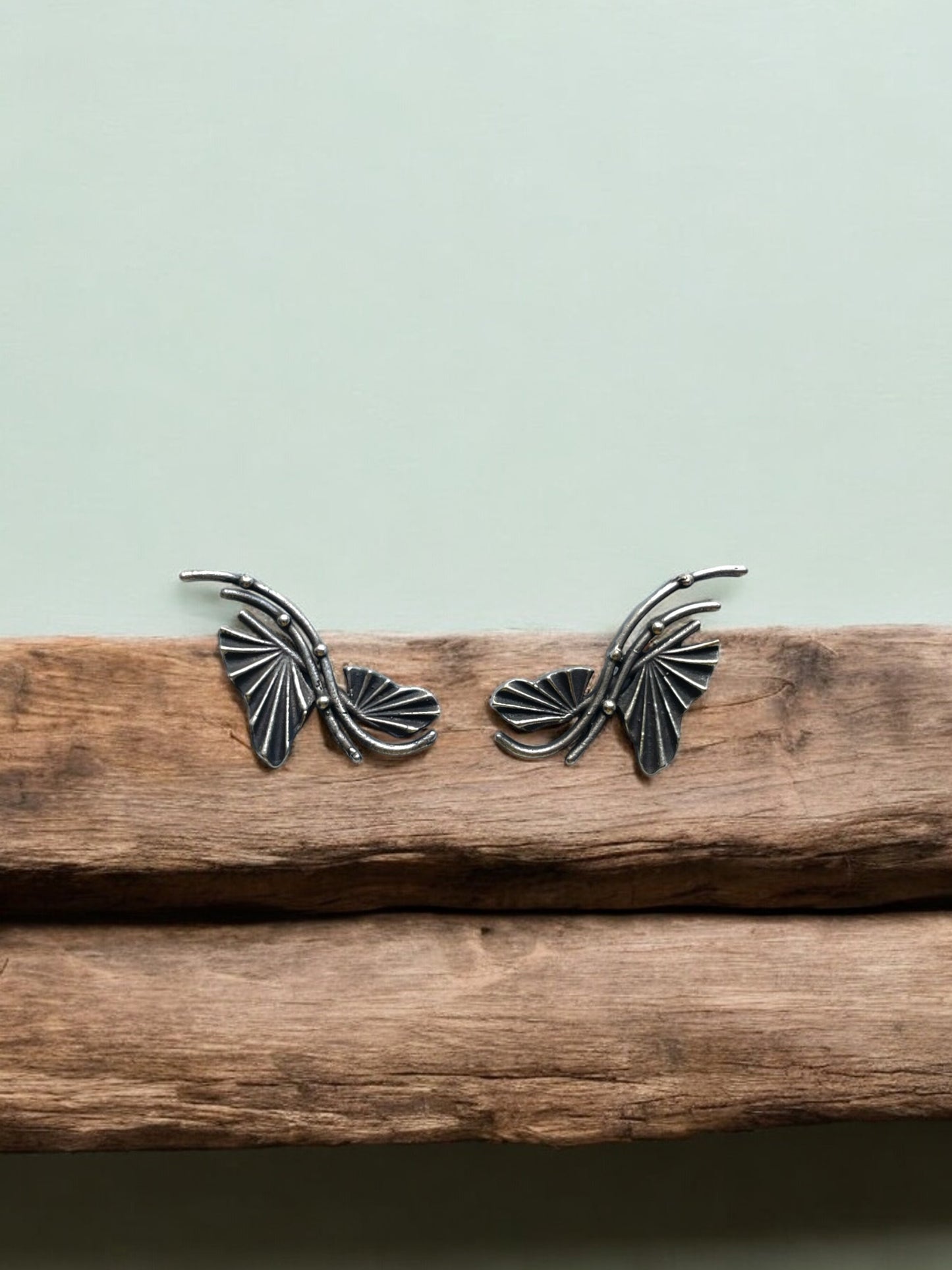 Butterfly German Silver Stud Earrings