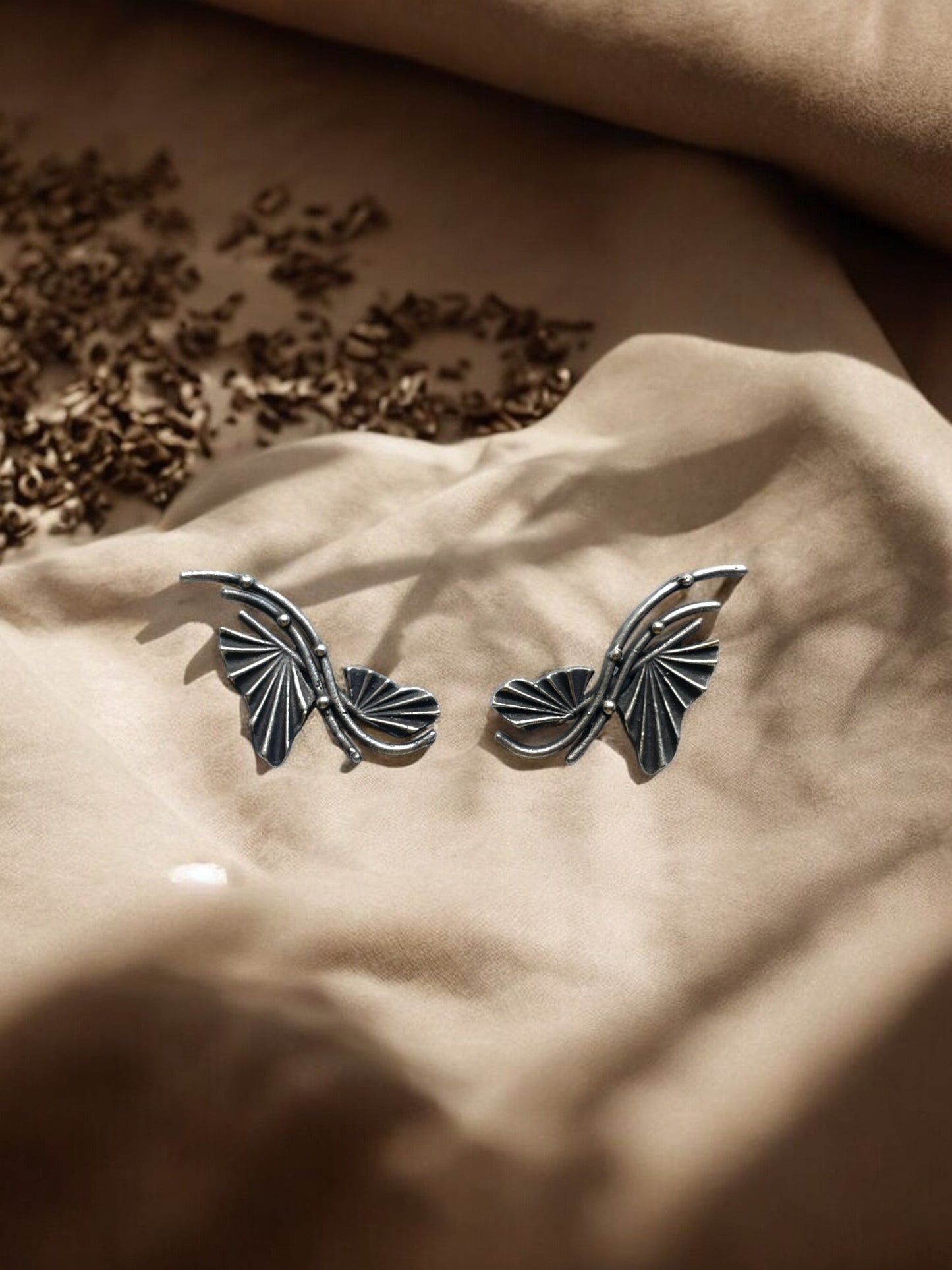 Butterfly German Silver Stud Earrings