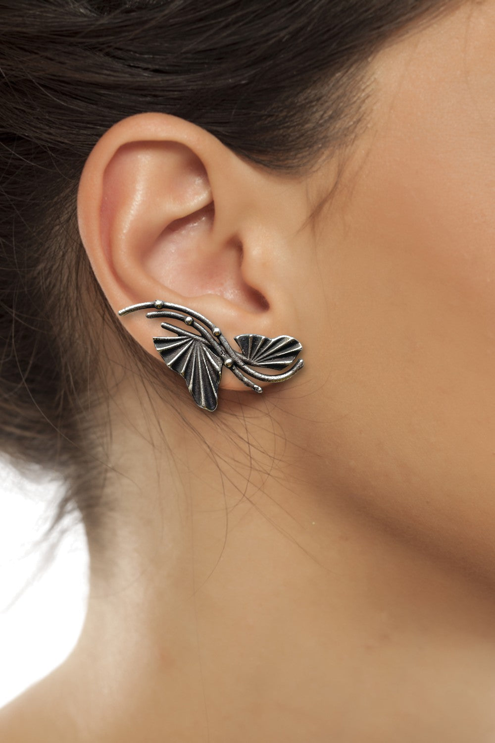 Butterfly German Silver Stud Earrings