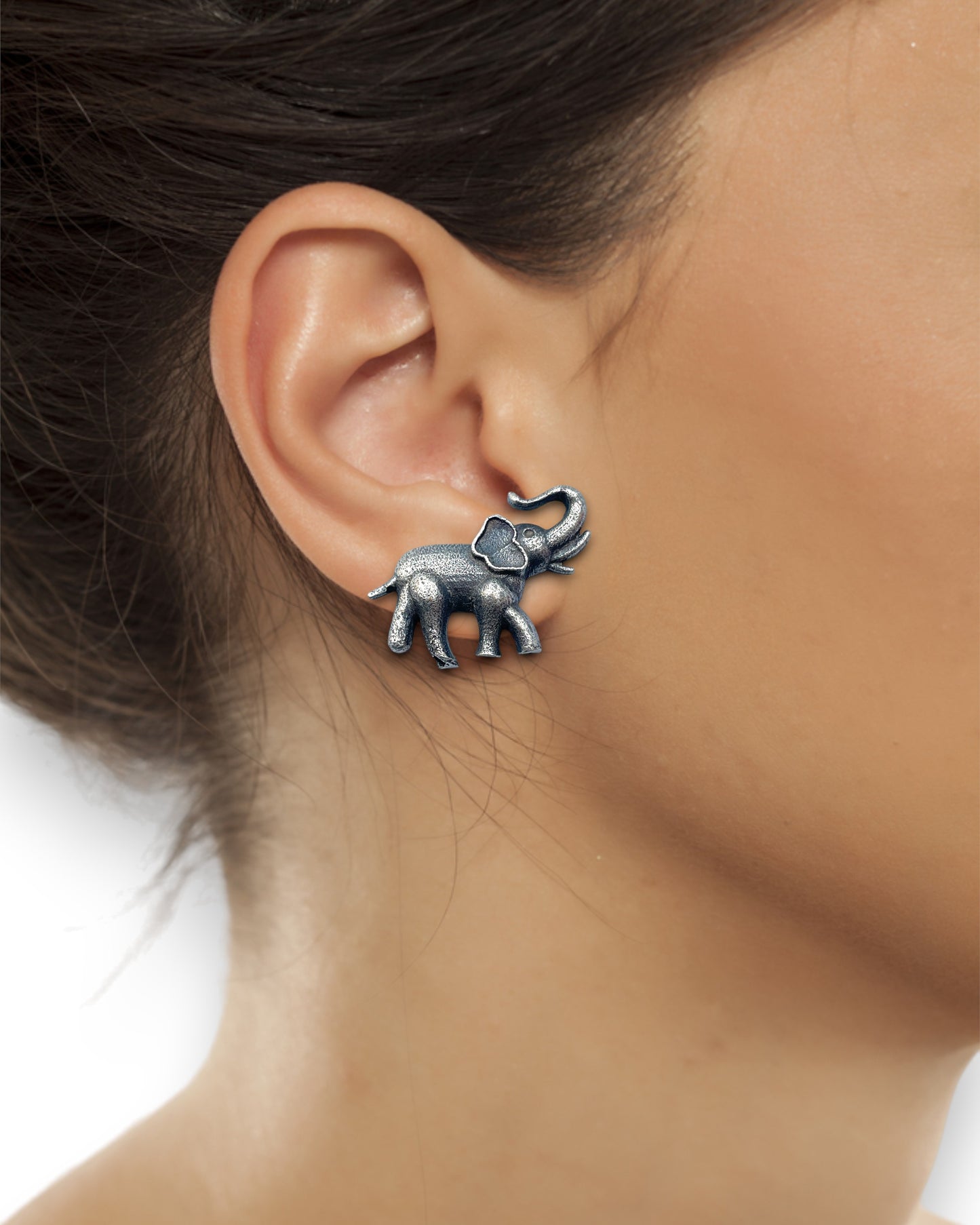 Elephant German Silver Stud Earrings