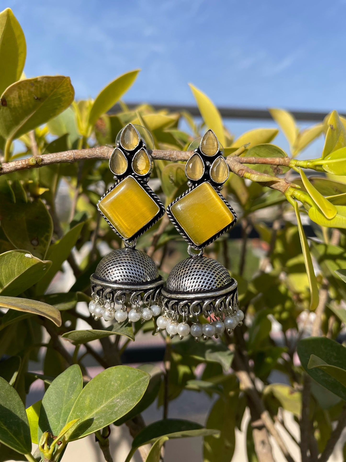 Monalisa Mustard German Silver Earrings | Exquisite Earrings Collection