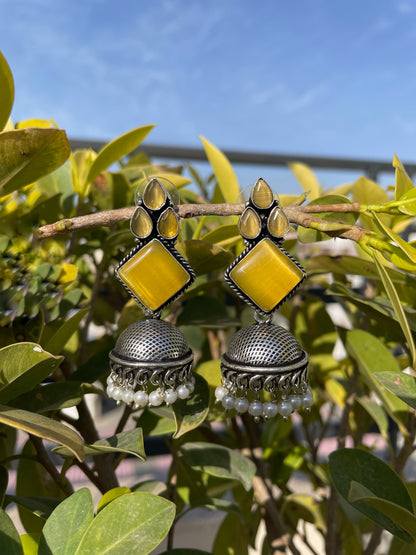 Monalisa Mustard German Silver Earrings | Exquisite Earrings Collection