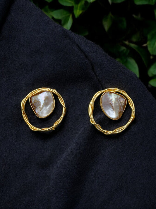 Gold Plated Hoop Real Pearl Earring