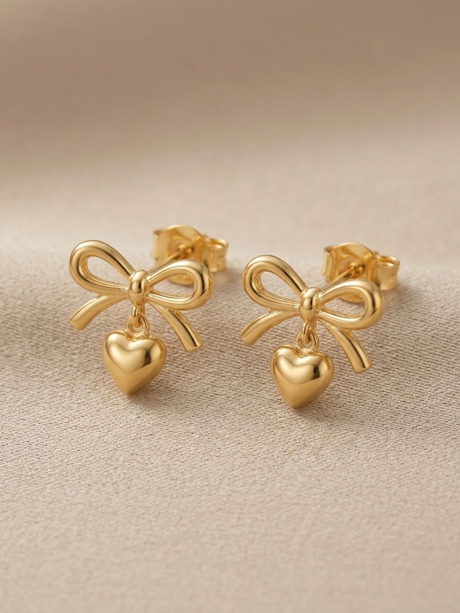Anti-Tarnish Heart Bow Earrings for Women