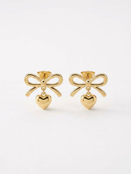 Anti-Tarnish Heart Bow Earrings for Women