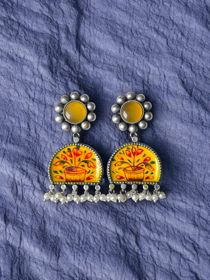 Yellow Hand-Painted Earrings