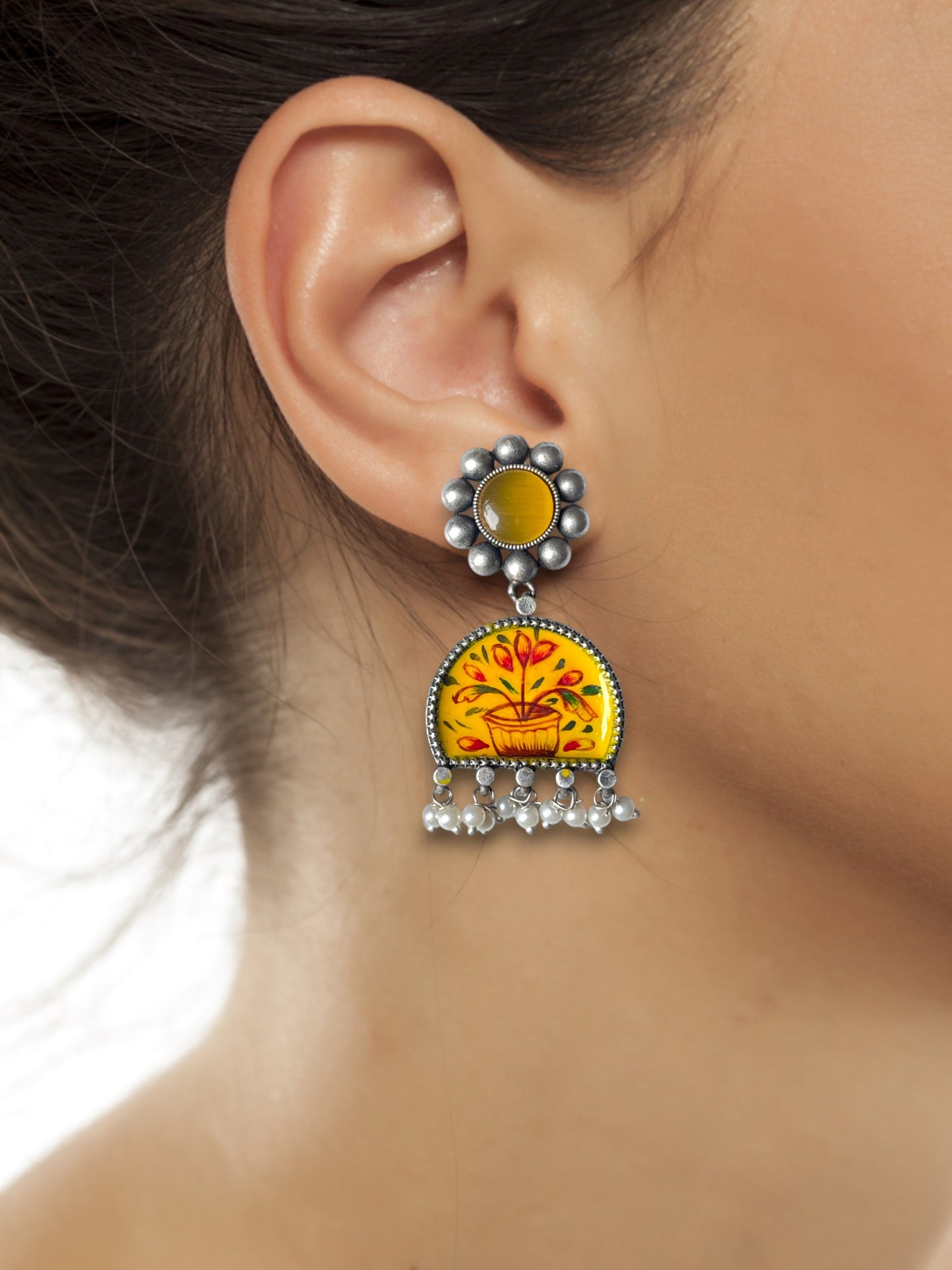 Yellow Hand-Painted Earrings