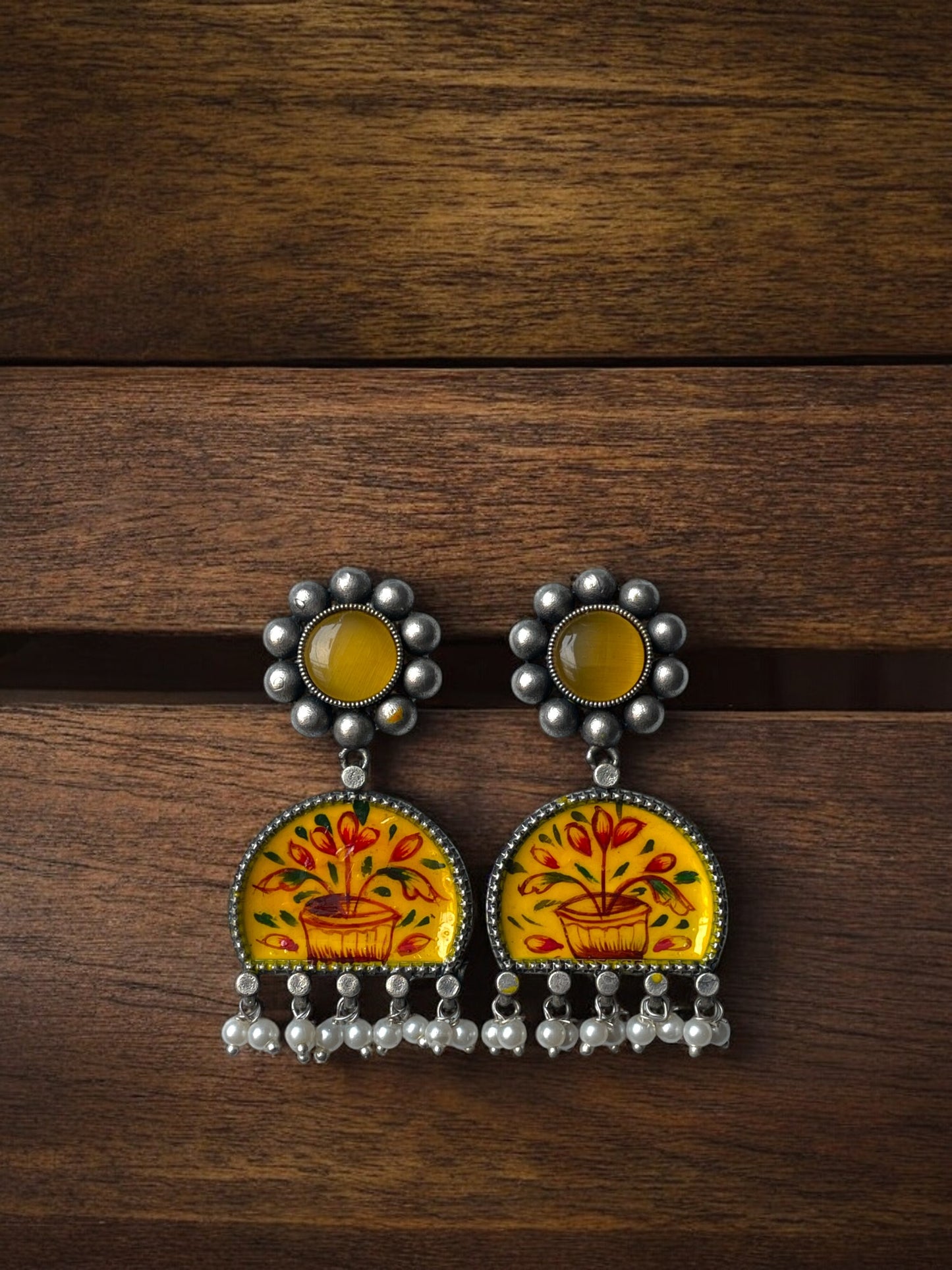 Yellow Hand-Painted Earrings