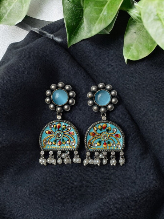 Aqua Blue Hand-Painted Earrings