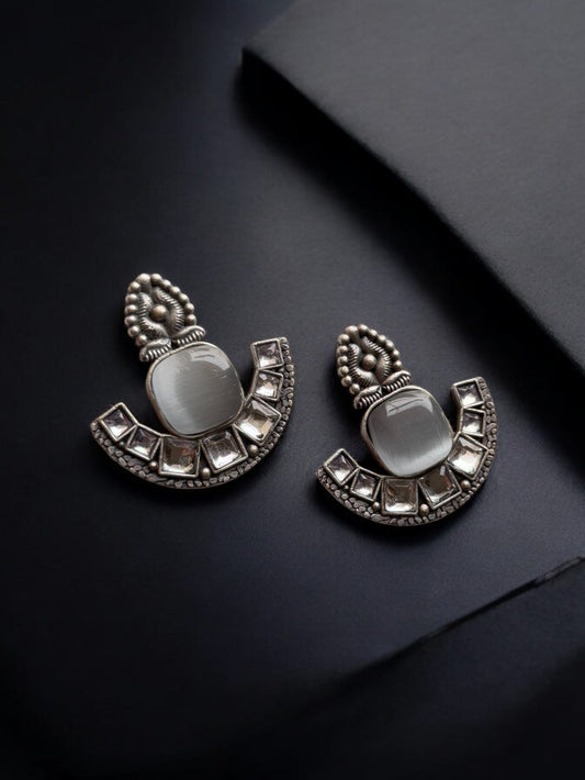 Silver Replica Earrings with Embedded Stones