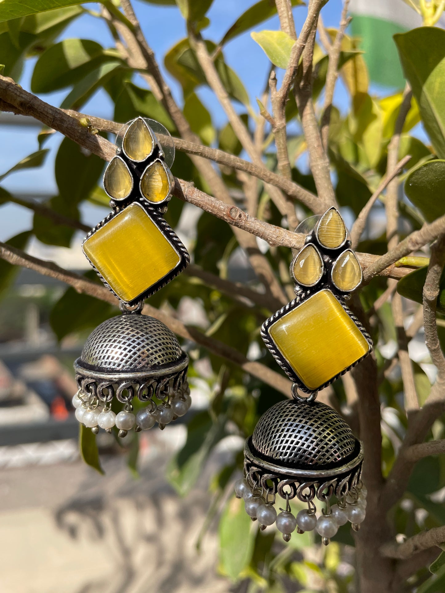 Monalisa Mustard German Silver Earrings | Exquisite Earrings Collection