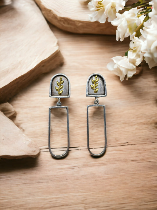 German Silver Leaf Hoop Earrings