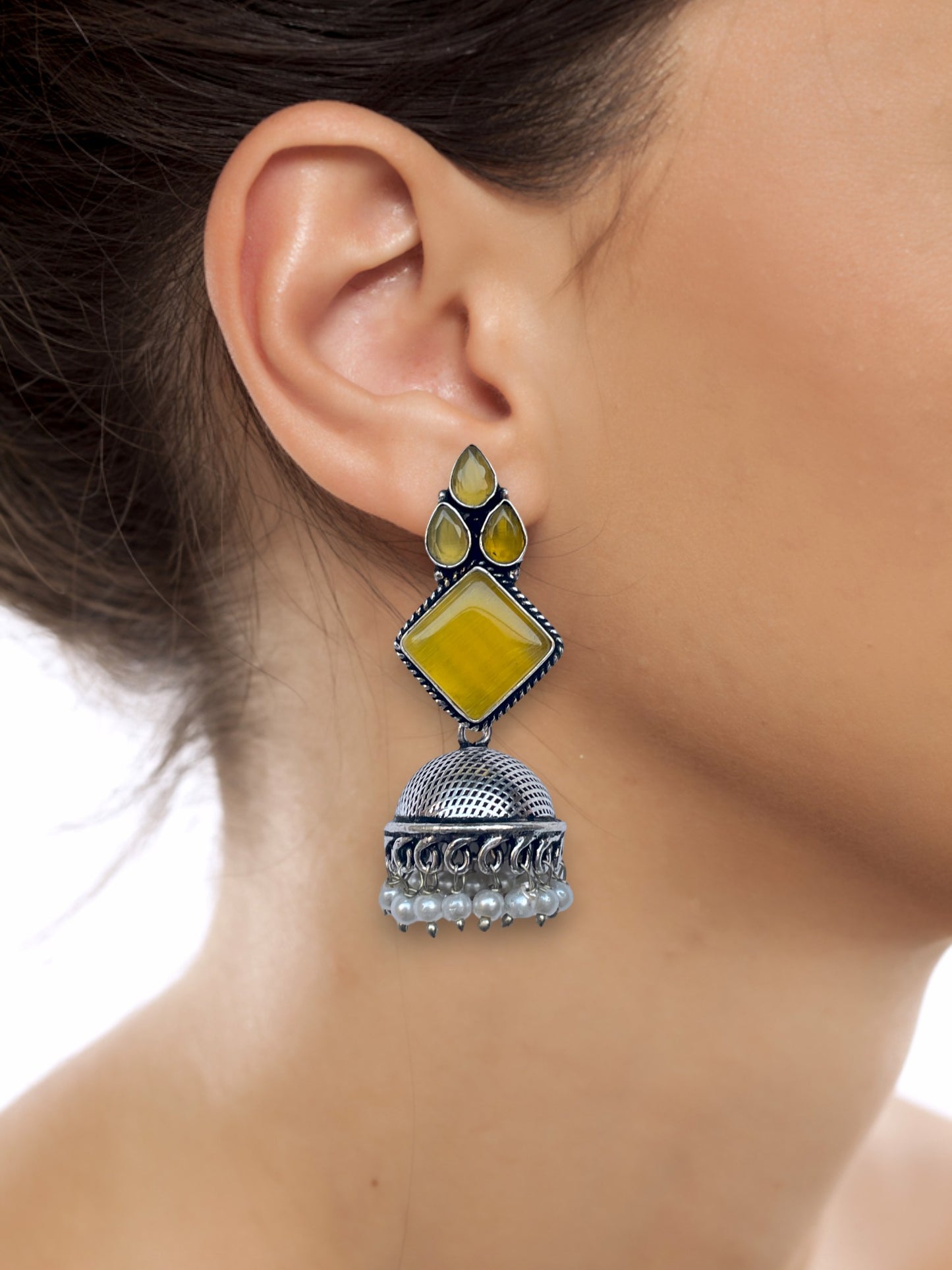 Monalisa Mustard German Silver Earrings | Exquisite Earrings Collection