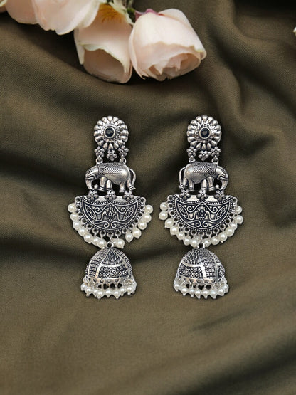 German Silver Elephant Jhumka Earring