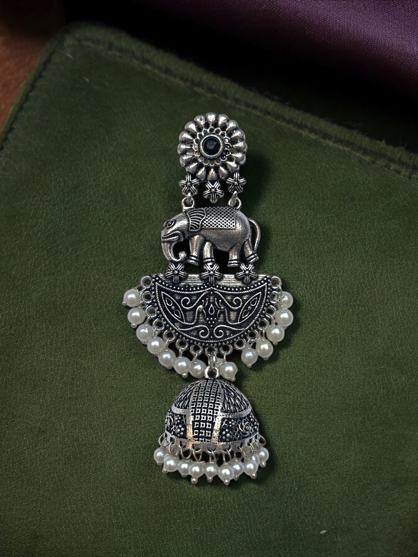 German Silver Elephant Jhumka Earring