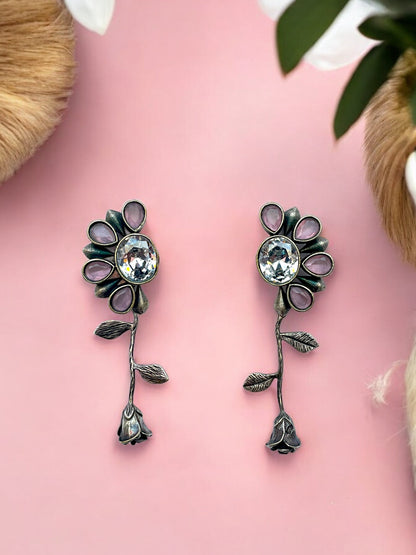 German Silver Rose Drop Earrings