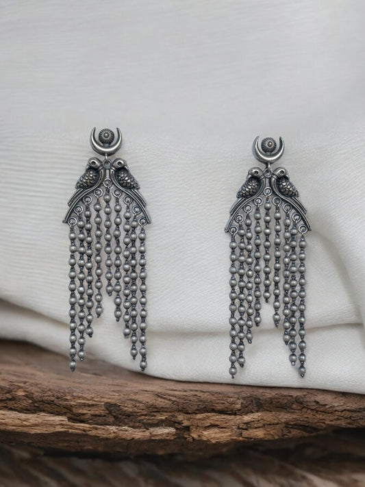 Handcrafted German Silver Dangling Bird Earrings