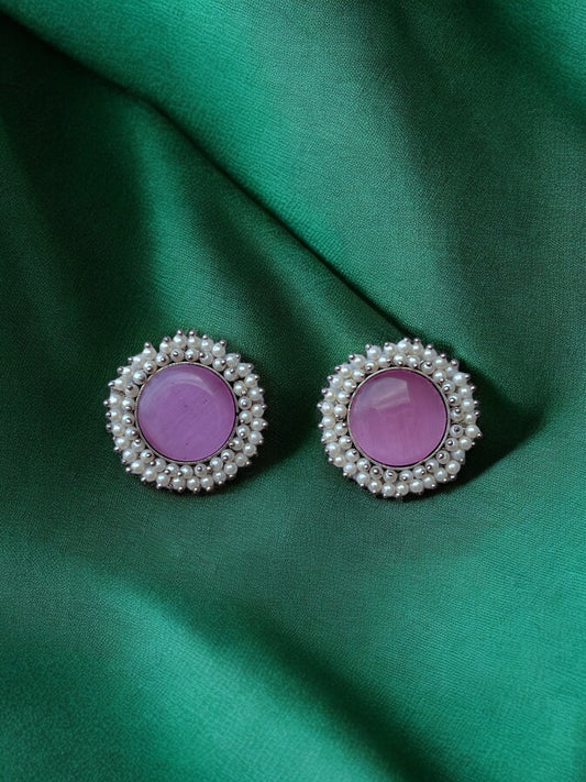 Pink Monalisa Stone with Pearl Embedded Earring