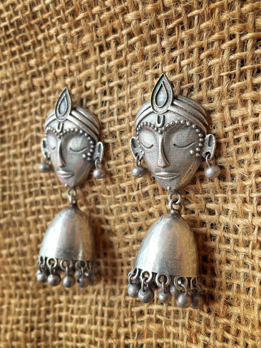 German Silver Face Earring with Jhumka