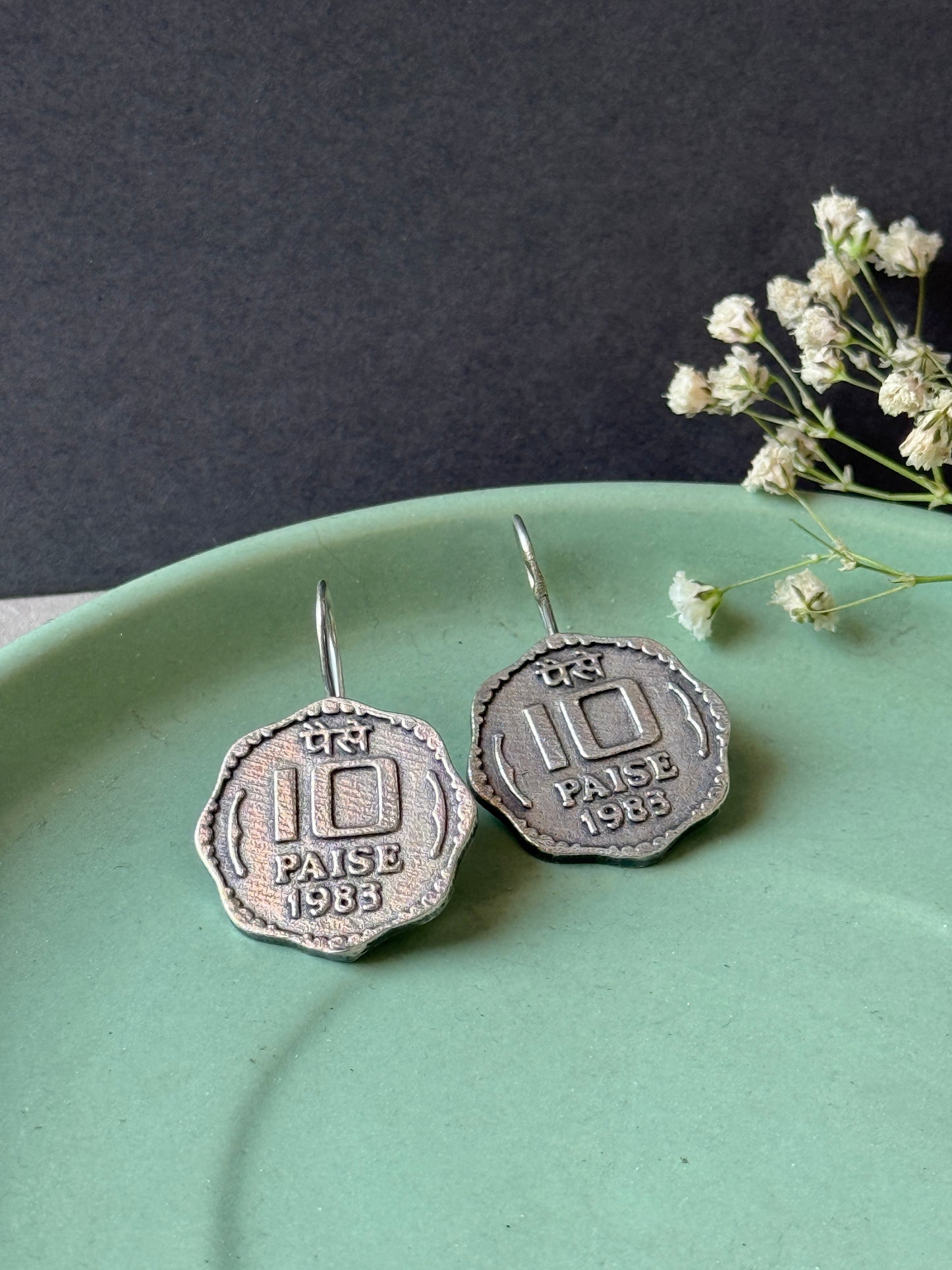 Small 10 Paise Hanging Earrings