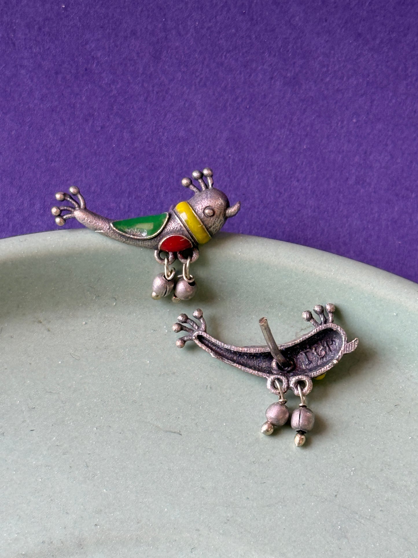 Colourful Bird Earrings – Hand-Painted Statement Design