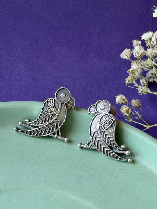 Parrot Stud Earrings – Oxidized German Silver