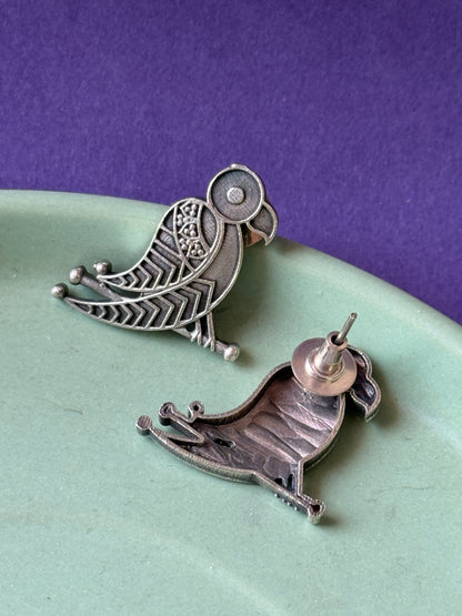 Parrot Stud Earrings – Oxidized German Silver