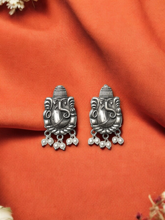 Ganeshji German Silver Earrings with Pearls