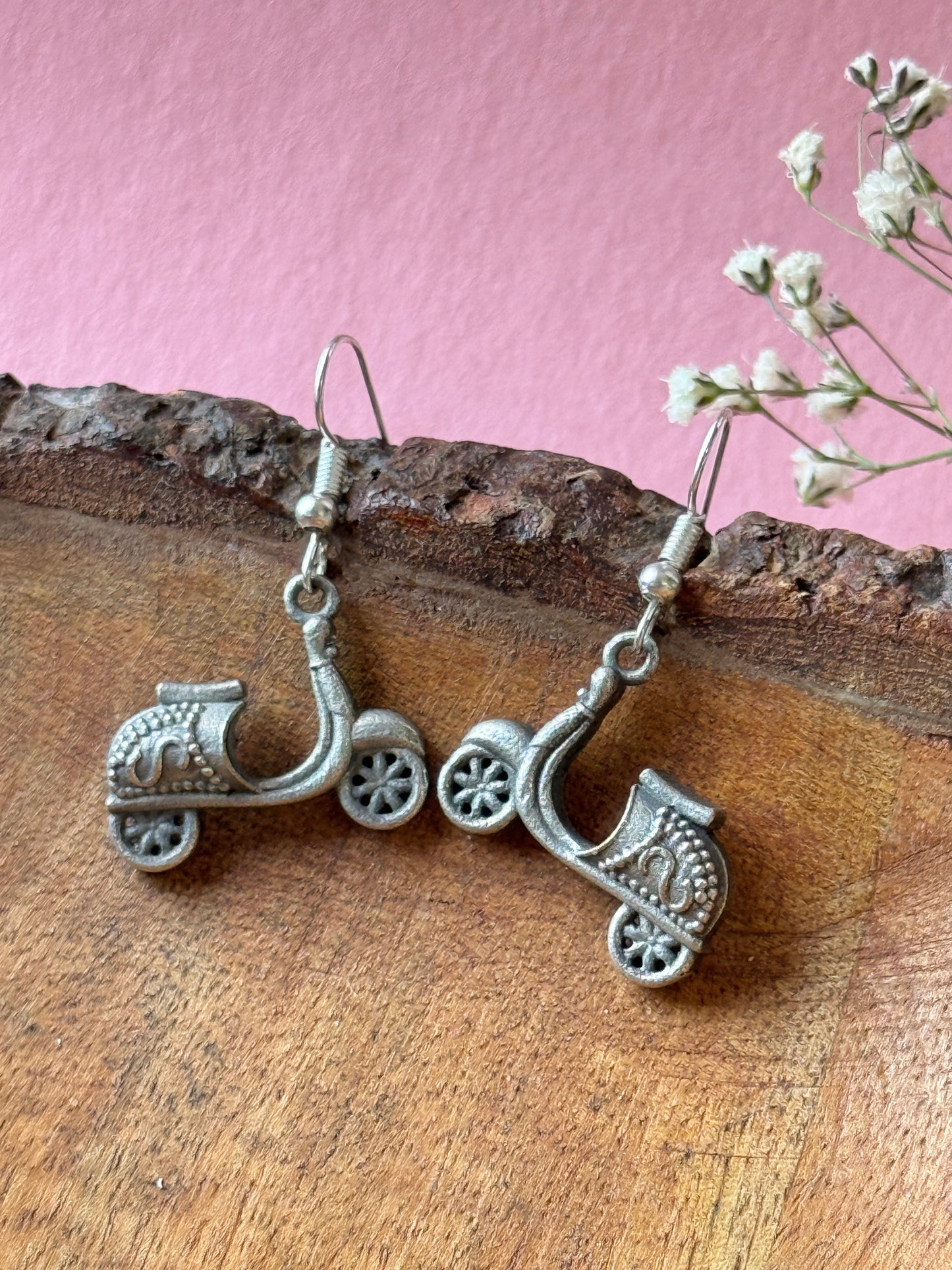 Scooter-Inspired Dangling Earrings – Quirky Statement Design