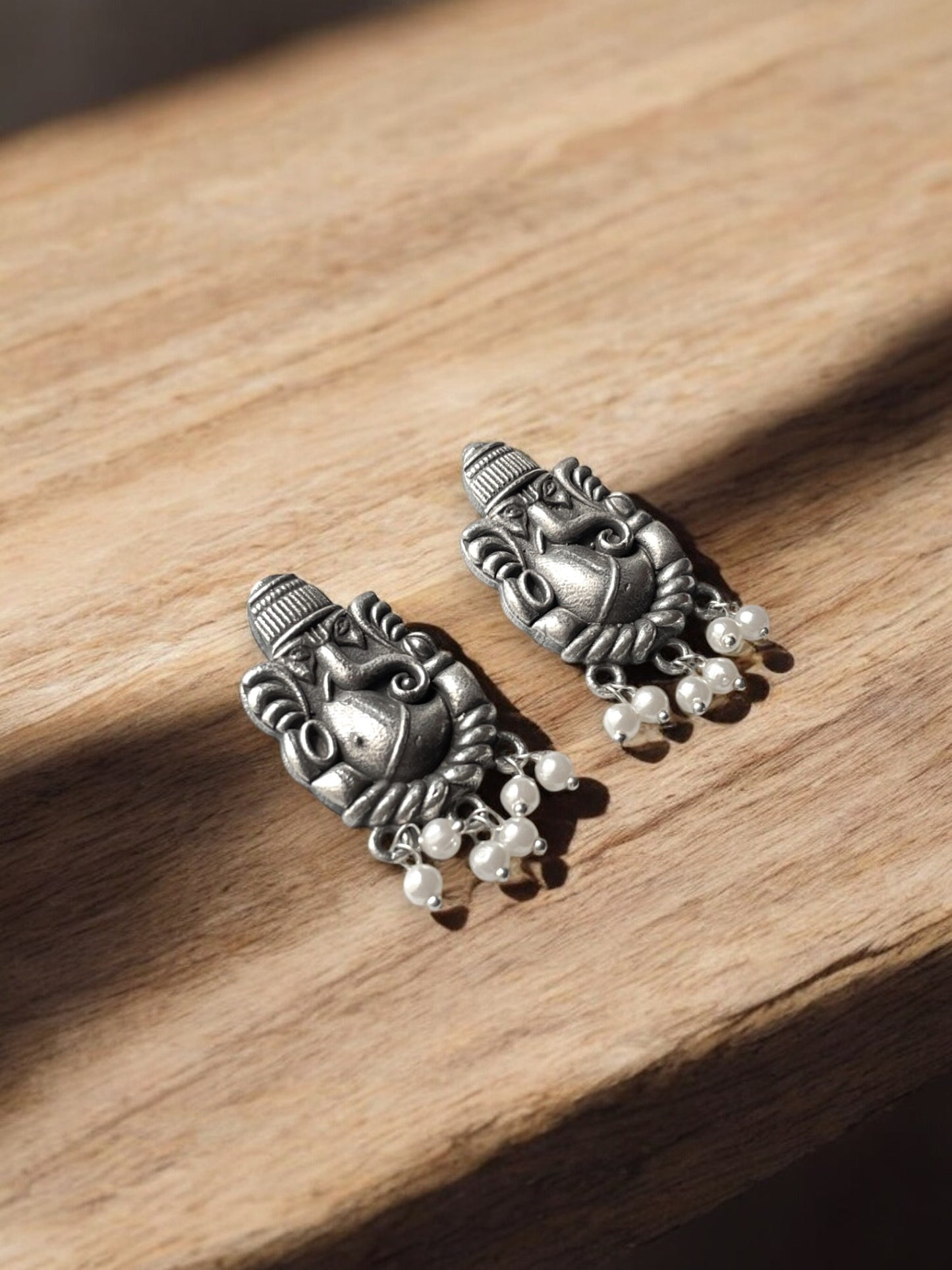 Ganeshji German Silver Earrings with Pearls