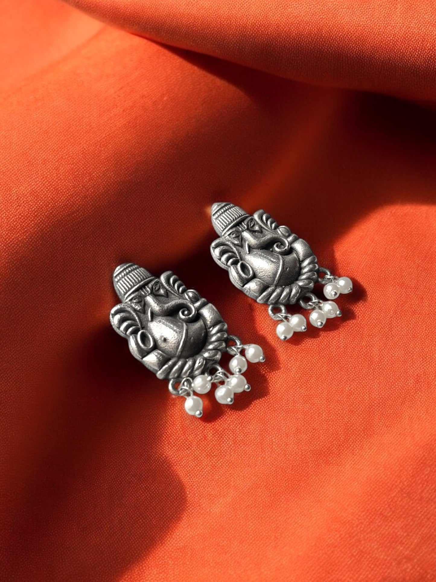 Ganeshji German Silver Earrings with Pearls