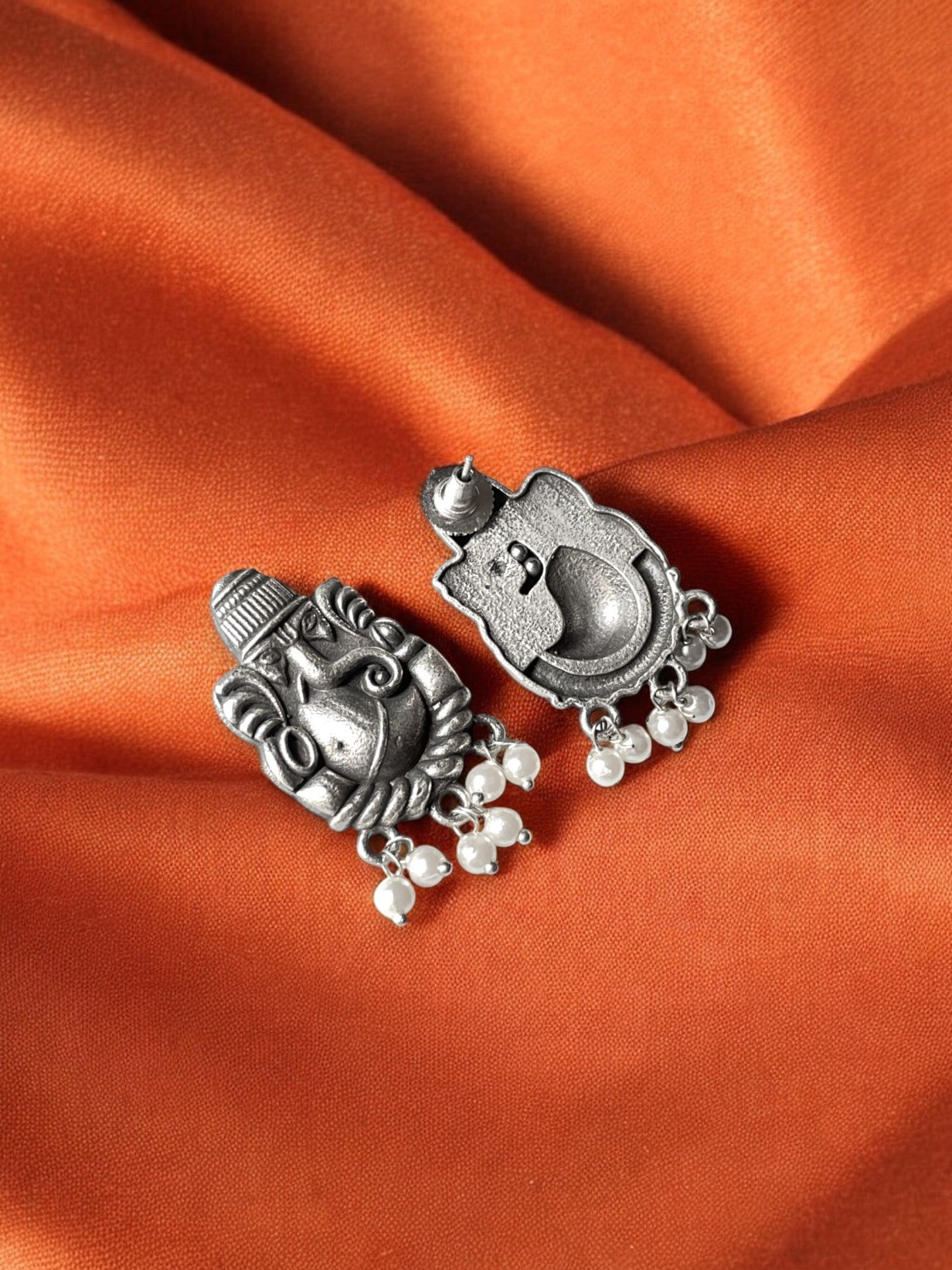 Ganeshji German Silver Earrings with Pearls