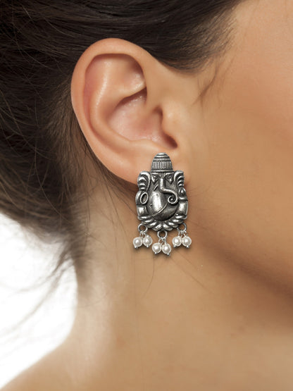 Ganeshji German Silver Earrings with Pearls